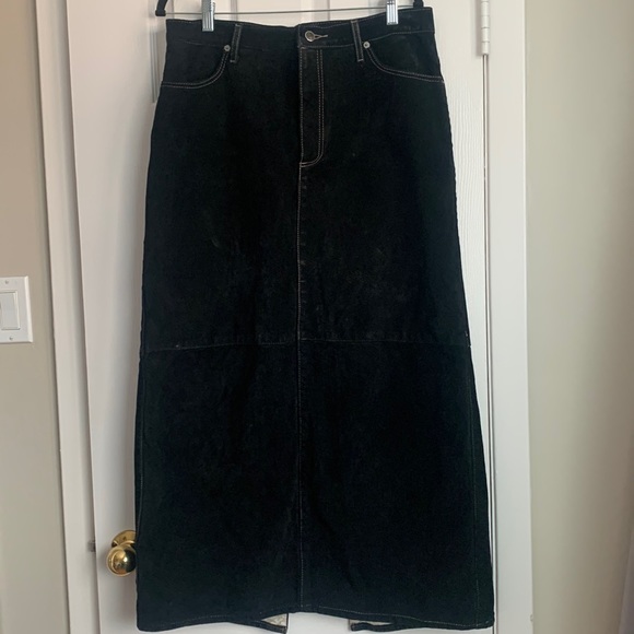 Black Genuine Suede Maxi Skirt Washable - Picture 1 of 8